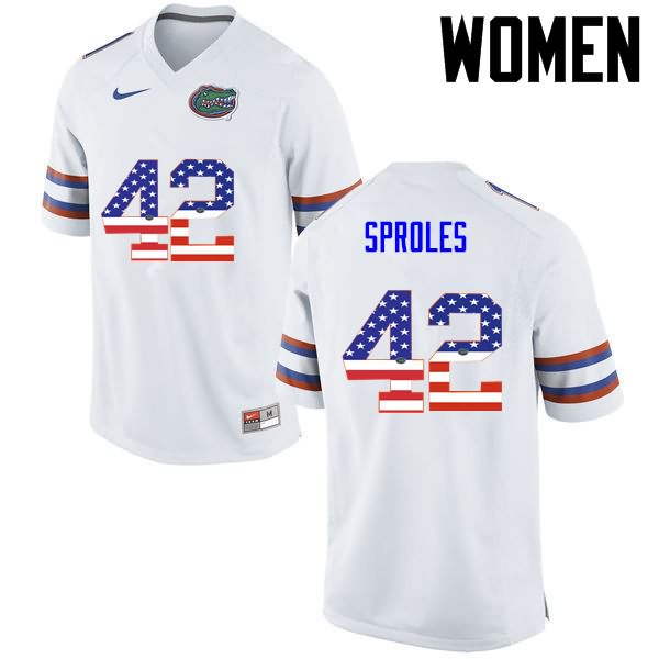 Women's NCAA Florida Gators Nick Sproles #42 Stitched Authentic USA Flag Fashion Nike White College Football Jersey DFT6465CT